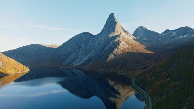 An Aerial view of Stetind the National Mountain of Norway