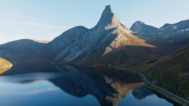 An Aerial view of Stetind the National Mountain in Norway