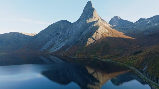 An Aerial view over Stetind the National Mountain of Norway