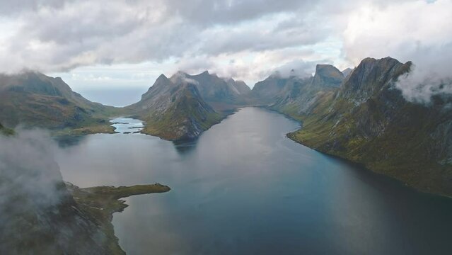 An Aerial View over the Hamnoy mountain range in Lofoten
