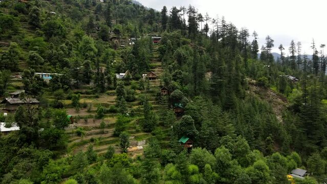 Drone Shot of Tree house in Jibhi, Himachal Pradesh