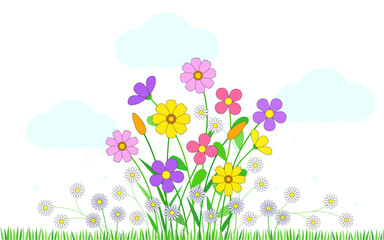 flowers and grass vector illustration. editable stroke icons.
