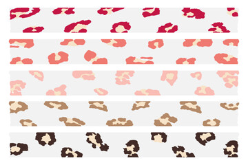 Set of colorful animal skin for washi tape, decorative tape isolated on a white background.