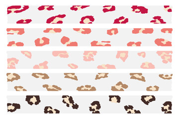 Fototapeta premium Set of colorful animal skin for washi tape, decorative tape isolated on a white background.