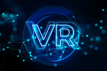 VR sign on dark blue background. 3D Rendering
