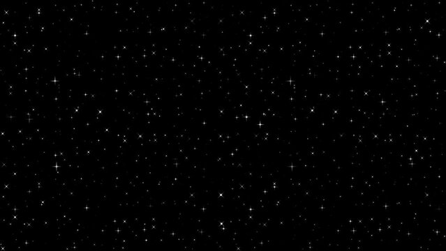 無数の星が瞬く空の背景向けアニメーション素材　30秒　黒背景　白黒・グレー・アルファチャンネル