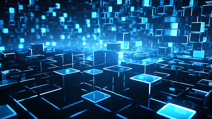Obraz premium Abstract Digital Data Background.Blue glowing cubes. Binary code. 