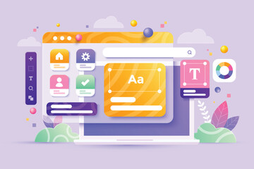 Web UI-UX design, web development concept. Web design, application design, coding, and web building on pastel purple background. 3d Vector Illustration - 614660683