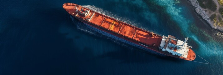 Aerial of delivery ship boat sea and ocean. Generative Ai
