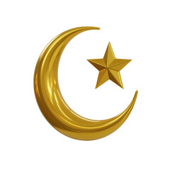 3d Half Moon And Star. icon isolated on white background. 3d rendering illustration