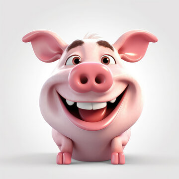 Cartoon pig mascot smiley face on white background
