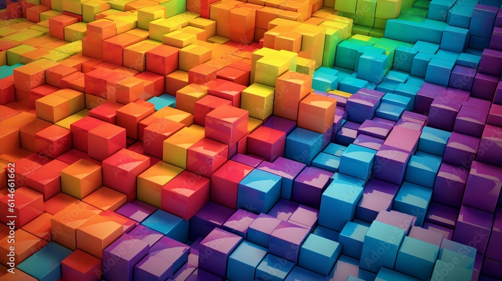 Poster blocks and cube abstract rainbow background. generative ai