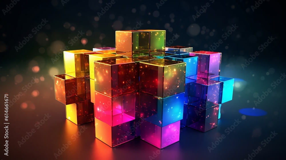 Poster blocks and cube abstract rainbow background. generative ai