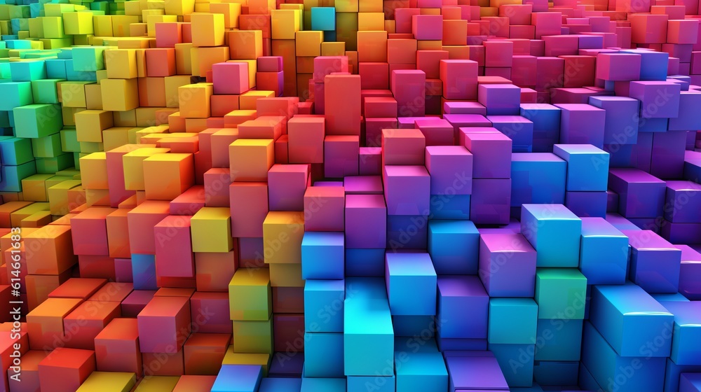 Poster blocks and cube abstract rainbow background. generative ai