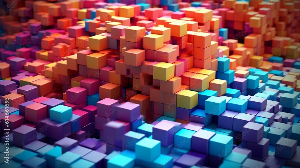 Poster blocks and cube abstract rainbow background. generative ai