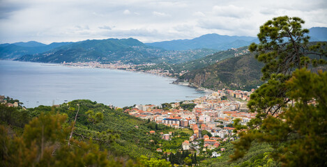 Fototapeta na wymiar view of the region sea from the mountain, Mediterranean Sea, Sestri Levante