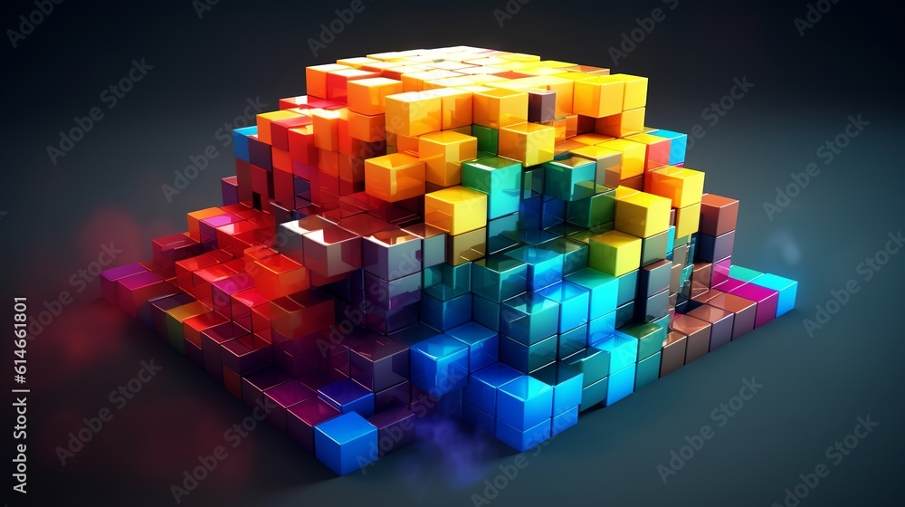 Poster blocks and cube abstract rainbow background. generative ai