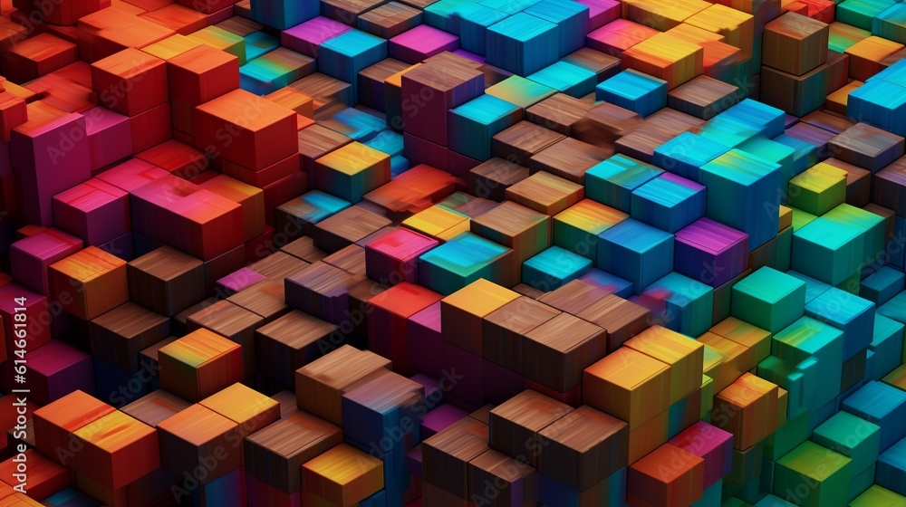 Poster blocks and cube abstract rainbow background. generative ai