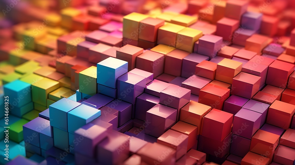 Poster blocks and cube abstract rainbow background. generative ai