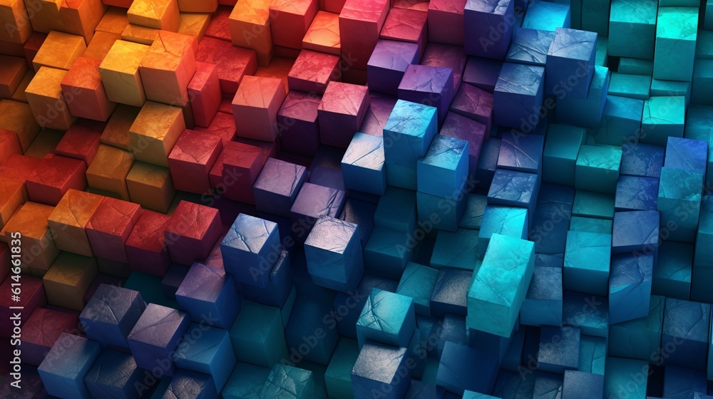 Poster blocks and cube abstract rainbow background. generative ai