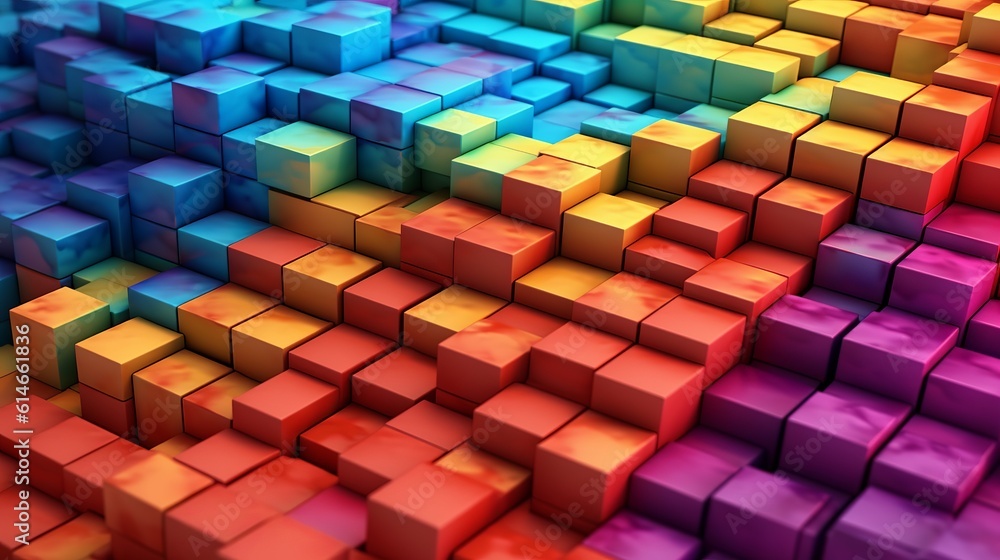 Poster blocks and cube abstract rainbow background. generative ai