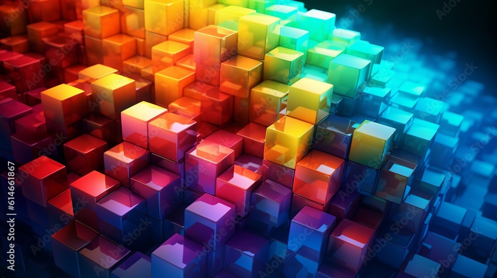Poster blocks and cube abstract rainbow background. generative ai