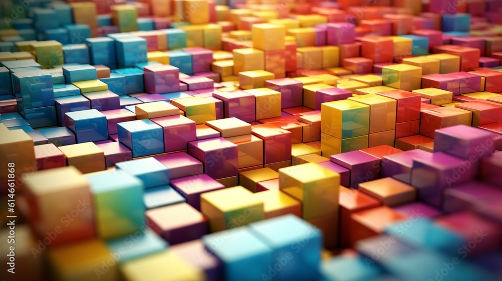 Poster blocks and cube abstract rainbow background. generative ai