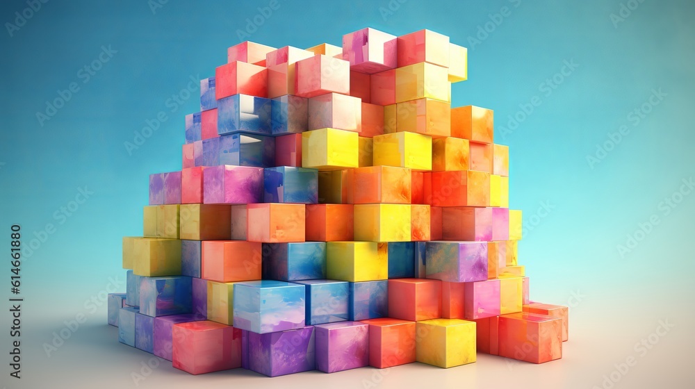 Poster blocks and cube abstract rainbow background. generative ai