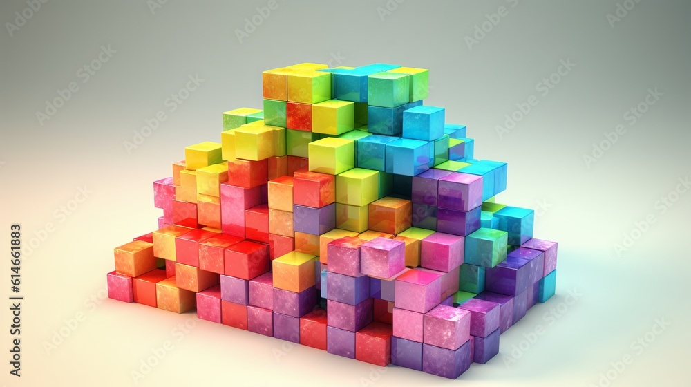 Poster blocks and cube abstract rainbow background. generative ai