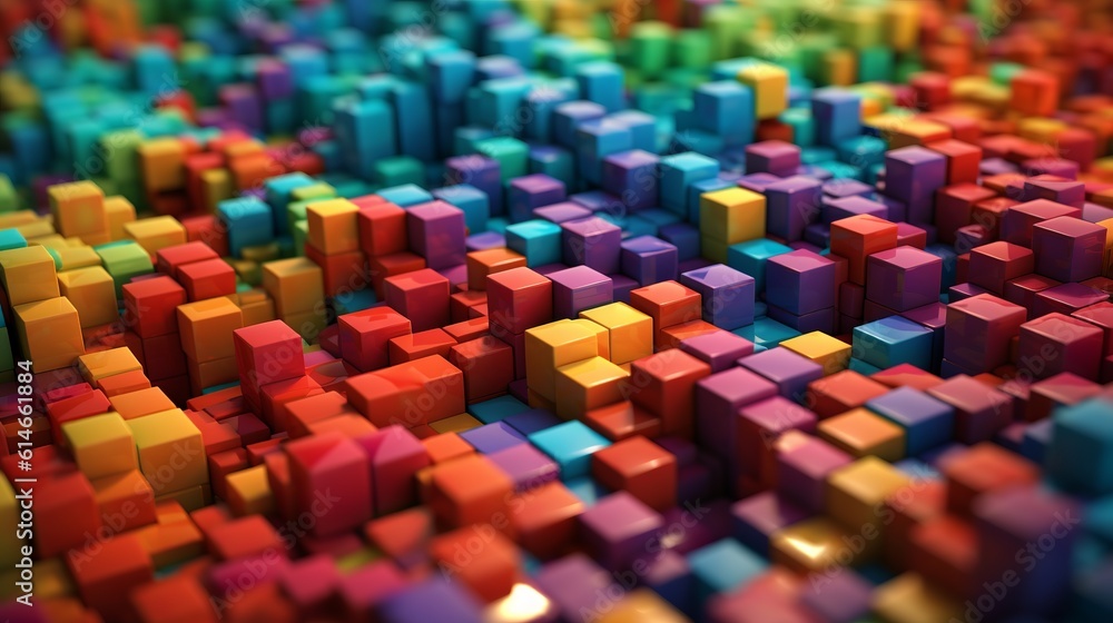 Poster blocks and cube abstract rainbow background. generative ai