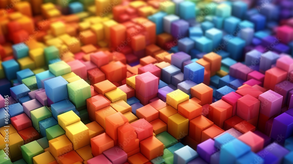 Poster blocks and cube abstract rainbow background. generative ai