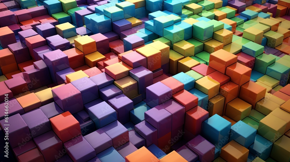 Poster blocks and cube abstract rainbow background. generative ai