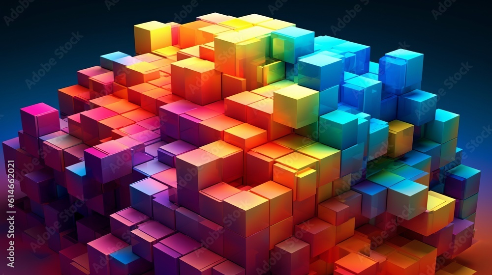 Poster blocks and cube abstract rainbow background. generative ai