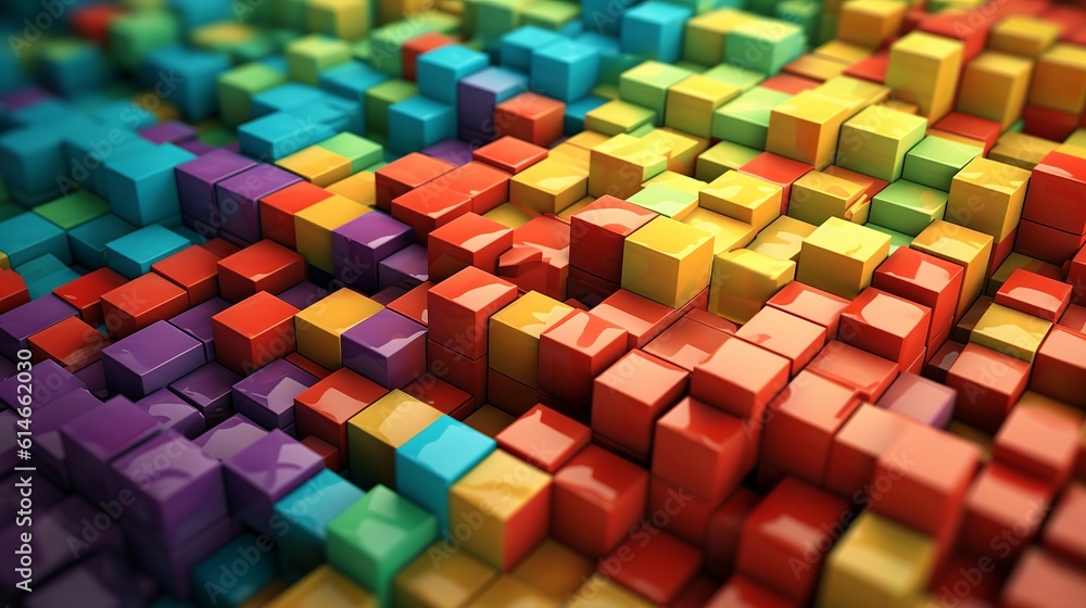 Poster blocks and cube abstract rainbow background. generative ai