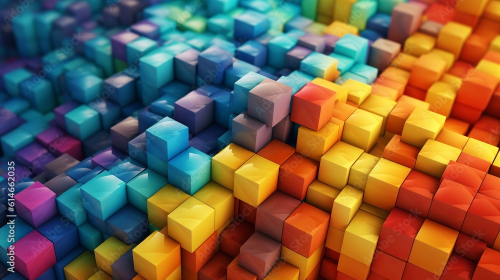 Poster blocks and cube abstract rainbow background. generative ai