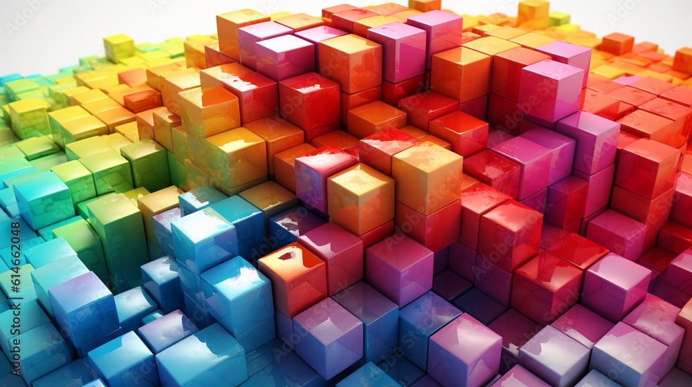 Poster blocks and cube abstract rainbow background. generative ai