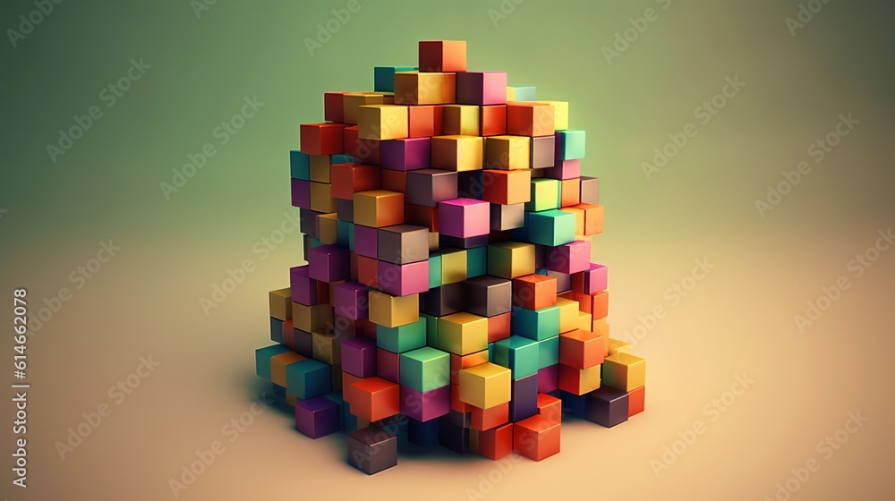 Poster blocks and cube abstract rainbow background. generative ai