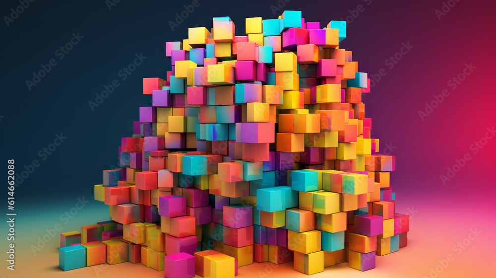 Poster blocks and cube abstract rainbow background. generative ai