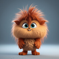 Chestnut-like character, like long thorny hair, shiny fur, big eyes, cute, animation