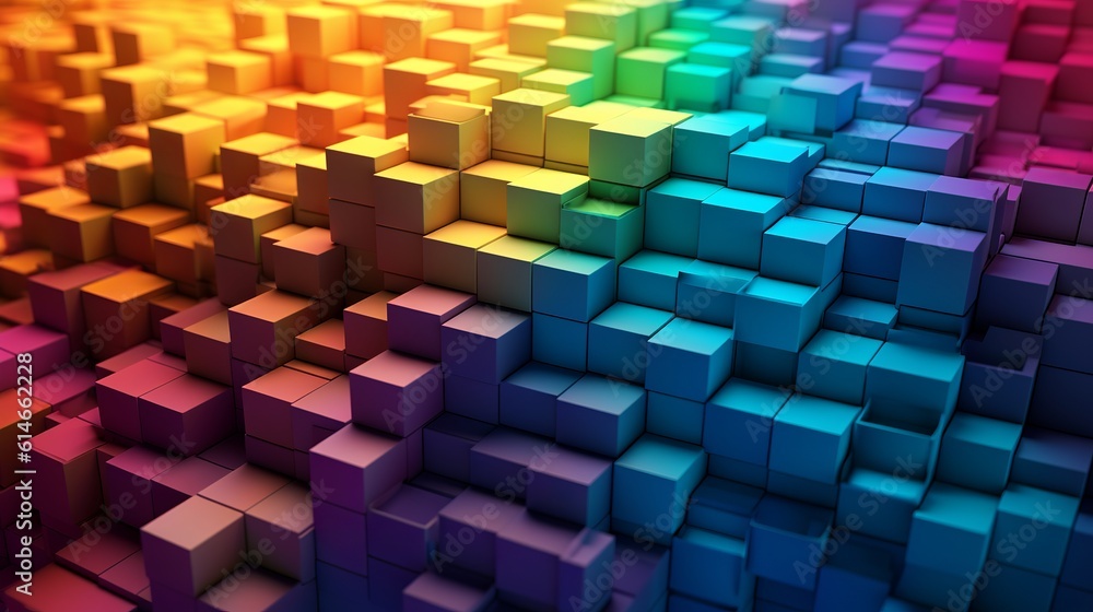 Poster blocks and cube abstract rainbow background. generative ai
