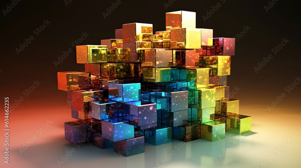 Poster blocks and cube abstract rainbow background. generative ai