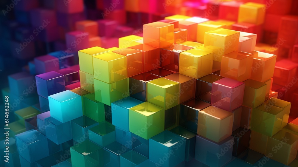 Poster blocks and cube abstract rainbow background. generative ai