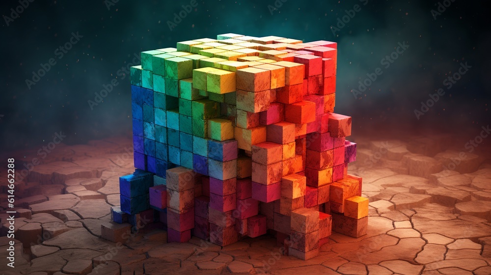 Poster blocks and cube abstract rainbow background. generative ai