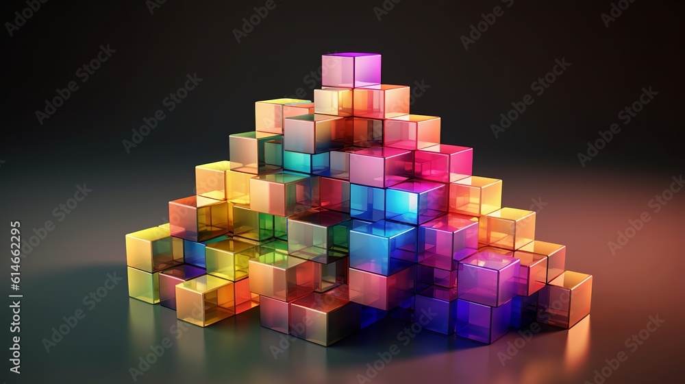 Poster blocks and cube abstract rainbow background. generative ai
