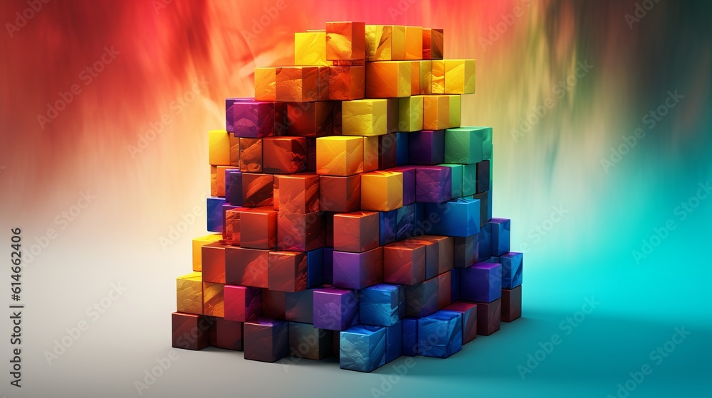 Poster blocks and cube abstract rainbow background. generative ai