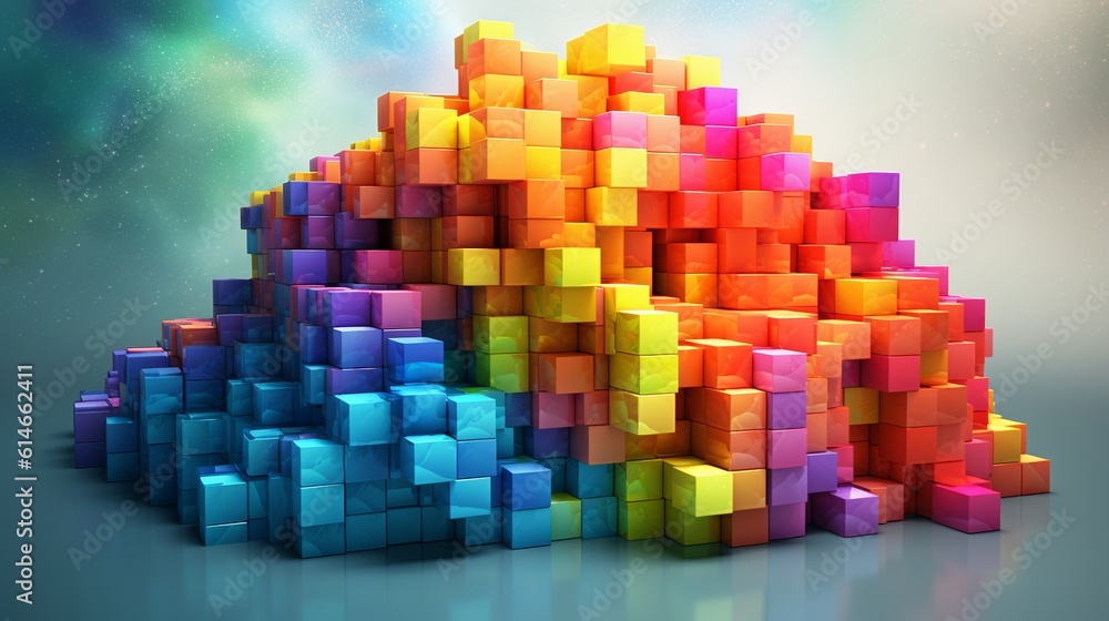 Poster blocks and cube abstract rainbow background. generative ai