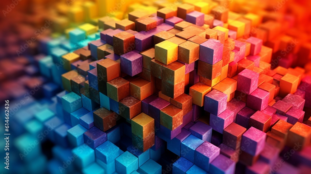 Poster blocks and cube abstract rainbow background. generative ai