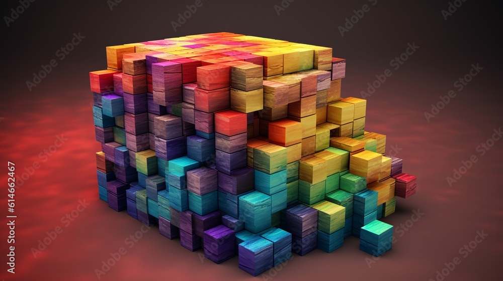 Poster blocks and cube abstract rainbow background. generative ai