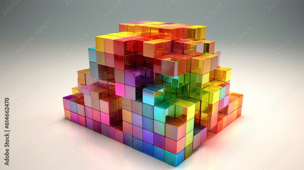 Poster blocks and cube abstract rainbow background. generative ai