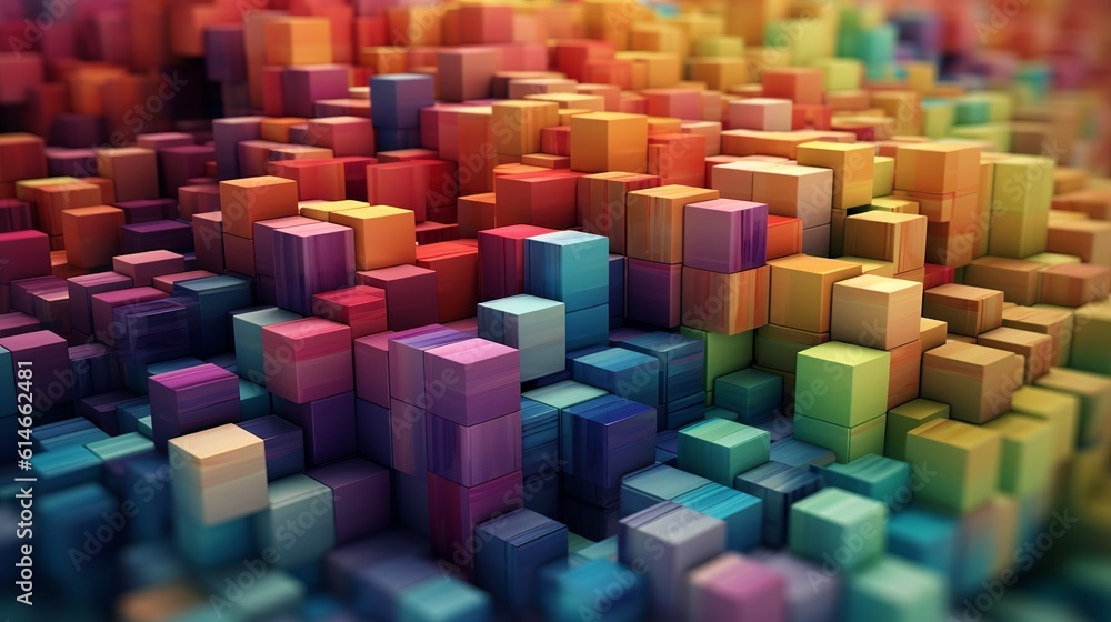 Poster blocks and cube abstract rainbow background. generative ai